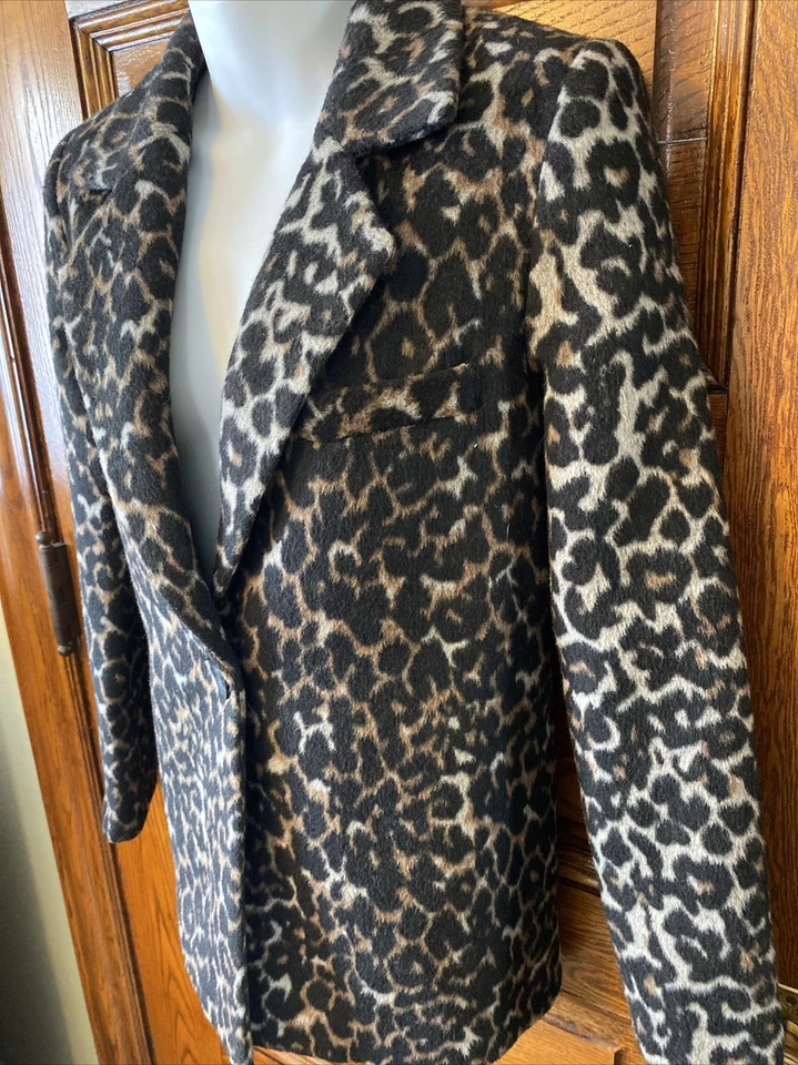 FOREVER 21 Women’s Cheetah Leopard Print Brown Black Wool Blend JACKET, Sz S - Image 3 of 4