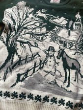 British Christmas Jumpers Sweater Santa Fly Reindeer Snowman Church Town L Large