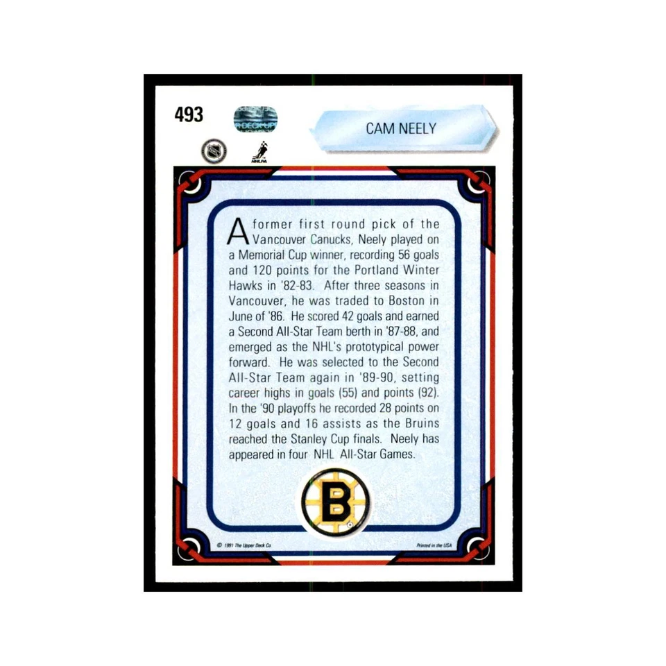 1990 Upper Deck Cam Neely Hockey Cards #493 - Image 2 of 3