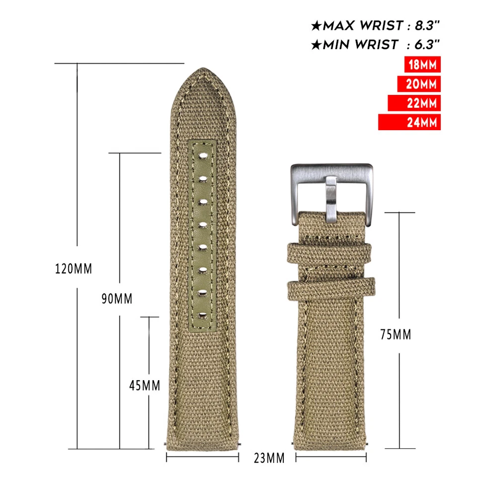 Correas de reloj de lona, correa de reloj de liberación rápida, correas de repuesto de tela militar Foto 2 de 4