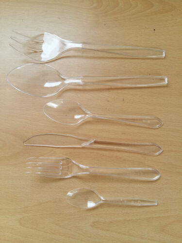 Heavy Duty Clear Plastic Knives Forks Spoons Teaspoons Cutlery Party - Imagen 1 de 22
