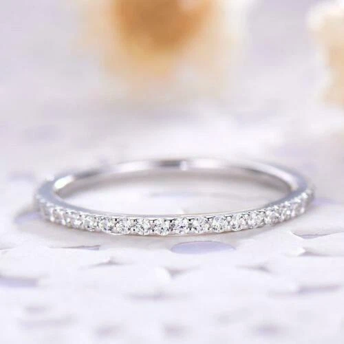 Alianza de eternidad anillo de boda de oro blanco sólido de 14 k con diamantes de 0,45 quilates simulado talla 6 Foto 4 de 4
