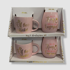  48 Tmd Holdings Pink Off the Market Mug  Engaged Wine Glass 4-Piece Set