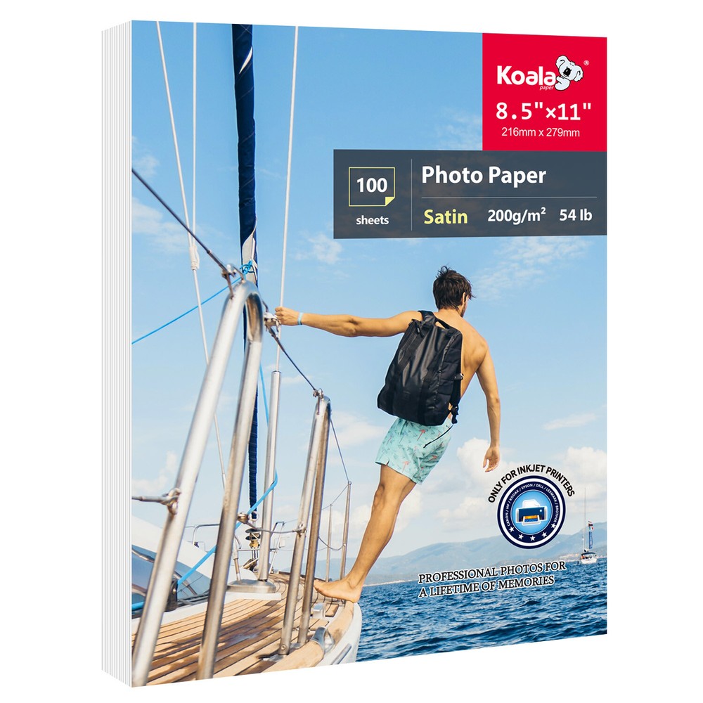 100-Sheet Koala Premium Satin Photo Paper 8.5x11 for HP Canon Soft Gloss Printer Paper  