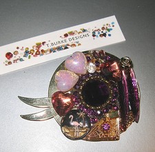 "PURPLES/HEARTS/FLAMINGO BROOCH" "OOAK" MADE IN USA BY T. BURKE DESIGNS-WOW!