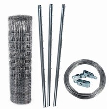 100m Wildzaun Forstzaun Weidezaun Knotengeflecht 80/6/15S + Pfosten + Spanndraht