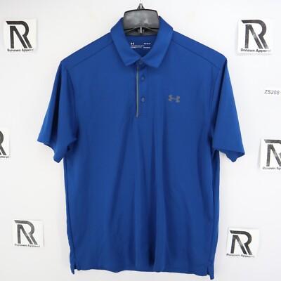 Mens Under Armour UA Golf Blue Polo Shirt Size Large L Heatgear Performance Dry