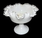 Vintage Fenton Silvercrest Compote Pedestal Dish Milk Glass Ruffle Edge Large