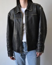 Women's 90s Vintage Black Distressed Baggy Style Oversized Leather Jacket