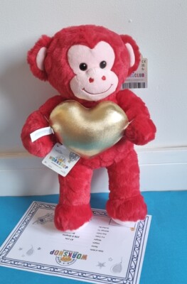 Affe BUILD A BEAR ROT Affe Brandneu mit Etikett Plüsch Neu Valentinstag Geschenk mit Gold Hart P5#
