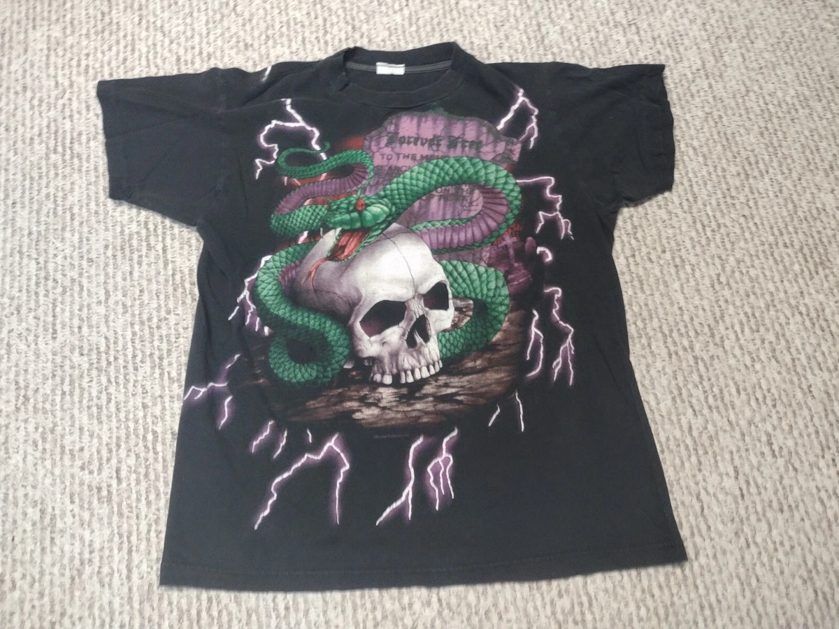 Vintage 90s American Thunder Snake Skull All Over Shirt Travis