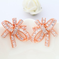 Bow Earrings Copper Inlaid Zircon Fashion Bridal Banquet Gold Plated Jewelry US