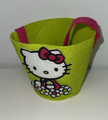 Hello Kitty Sanrio Felt Fabric Easter Egg Basket Pail Green NWOT FLAW