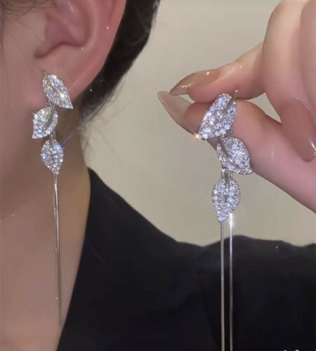 925 Pendientes de Borla Larga enchapados en Astilla Colgantes Mujeres Joyería Boda Regalo - Imagen 2 de 8
