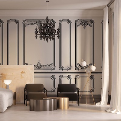 Large Wall Mural White Carve Designs PVC Wallpaper,148''X98'' Divide into 5 PCS Ne
