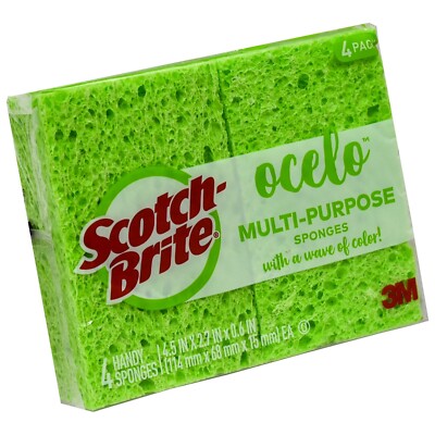 Scotch-Brite Ocelo 7274-10 Multi-Purpose Sponges, 4.5 x 2.7 x 0.6'', Pack of 4