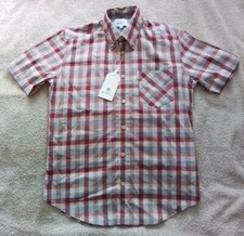 BEN SHERMAN MEN'S SHIRT Size S Short Sleeved Red/White/Blue Checked Pattern BNWT