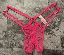 NWT VICTORIA'S SECRET PINK LACE STRAPPY GOLD RING CROTCHLESS THONG PANTIES