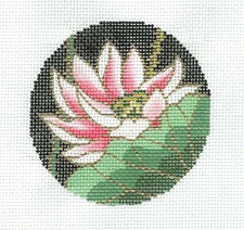 Oriental Lotus Blossom handpainted Needlepoint Canvas 3" Rd. on 18 mesh by LEE