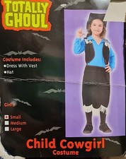 GIRLS SZ SM. WESTERN COWGIRL DRESS w/VEST HAT HALLOWEEN COSTUME SPURS NEW