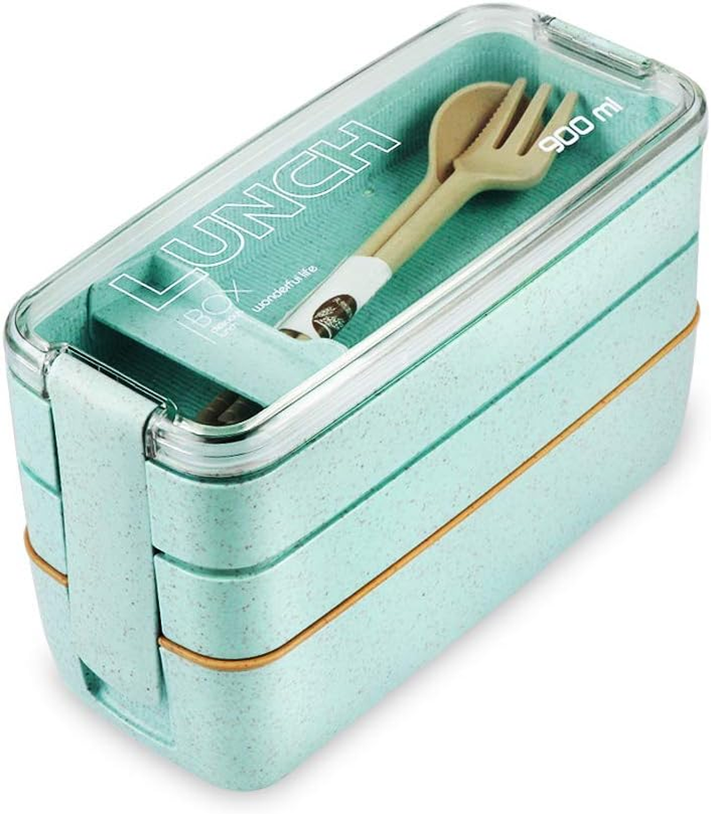 Iteryn 3-Compartment Wheat Straw Bento Lunch Box with Lid