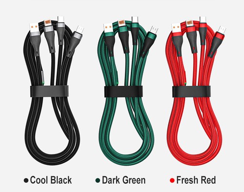 3 in 1 USB Fast Charging Cable 100W/6A for iPhone/Android- 1.2M/2M - Picture 7 of 7