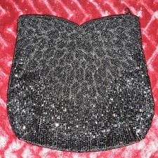 Vintage La Regale Black Beaded Evening Hand Bag Clutch Formal Purse