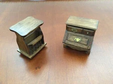 Dollhouse Miniatures Walnut Slant Front End Table and Magazine Rack End Table