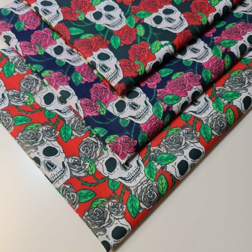 Halloween Polycotton Fabric Skull Roses Dress Craft Quilting Material 44" Meter - Picture 3 of 19