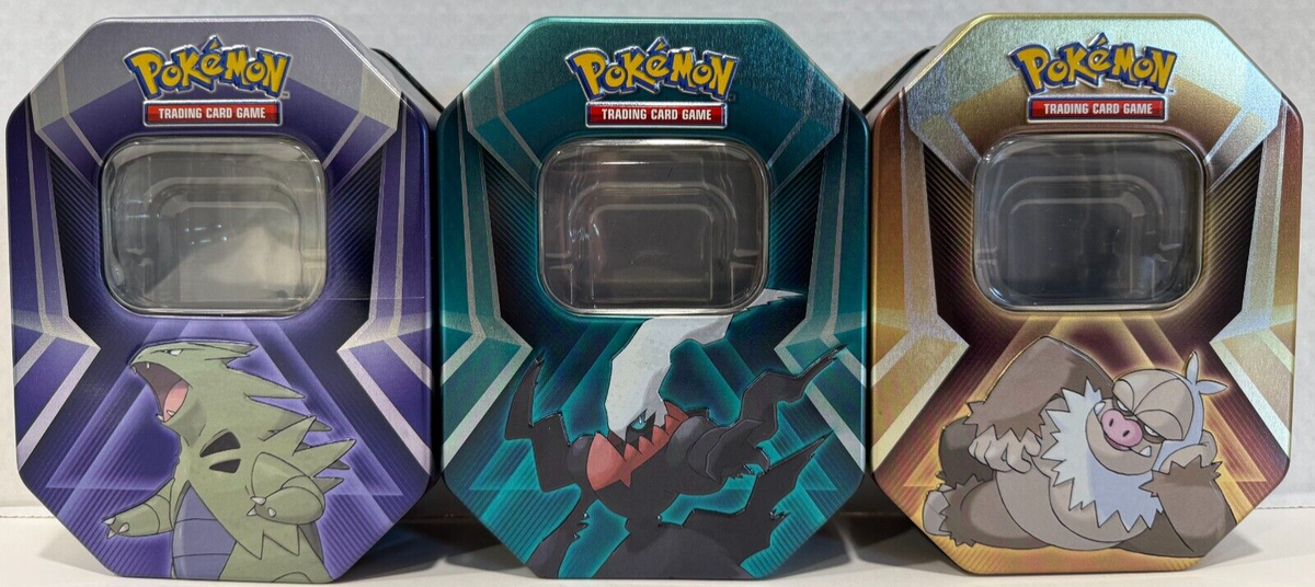 POKEMON TCG TRIPLE HEADER TYRANITAR, DARKRAI, AND SLAKING TIN