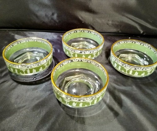 Vintage Salad Bowl Grecian Hellenic Pattern Wedgwood Green 22 carat -Set of 4 - Picture 6 of 6