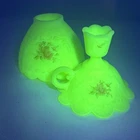 Fenton Custard Finger Roses Candlestick Light HTF Missing 3rd Piece Uranium