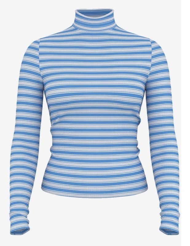 Victoria’s Secret Pink MULTI RIB MOCK-NECK LONG-SLEEVE TEE Size XL Blue / White