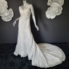 NWT 1599 DA VINCI SZ 2 IVORY EMBELLISHED LACE FIT  FLARE WEDDING DRESS GOWN