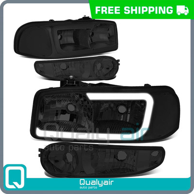 Headlights LED DRL Smoked Housing Clear For 00-06 GMC Yukon Denali