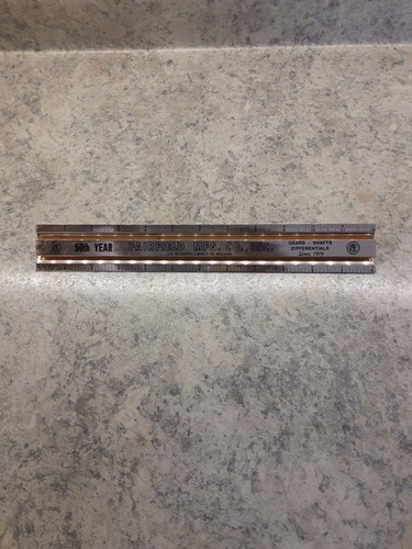 1969 Goldtone Metal 12" Ruler Fairfield Mfg Co Lafayette IN 50th Year 3 Sided