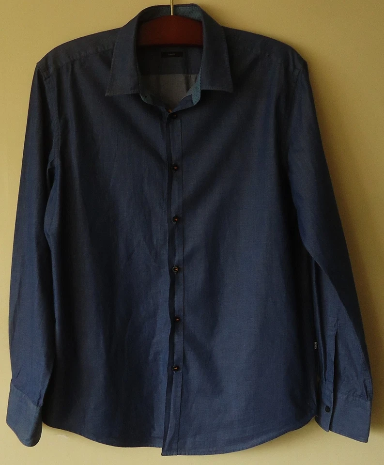 HUGO BOSS talla XL adelgazante para hombre camisas de mezclilla azul - Imagen 2 de 4