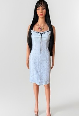 Betsey Johnson Embroidered Slip Dress White Eyelet Cotton Black Silk Ribbon  | eBay