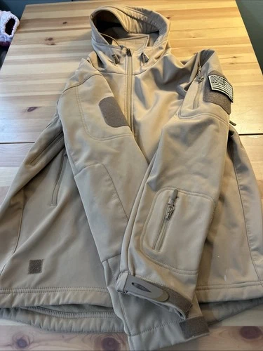 TACVASEN? Mens Medium Tactical Soft shell Fleece Carmel Coat With Flag Patch image 4