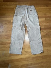 Carhartt Dungaree Fit Khaki Paint Splatter Pants Size 34x34 FREE SHIPPING