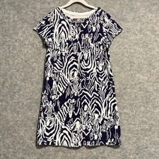 Lilly Pulitzer Dress Girls Size XL 12-14 Blue Zebra Print Short Sleeve Cotton