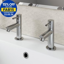 Modern Bathroom Basin Taps Hot & Cold Pair Twin Chrome Lever Handle Solid Brass