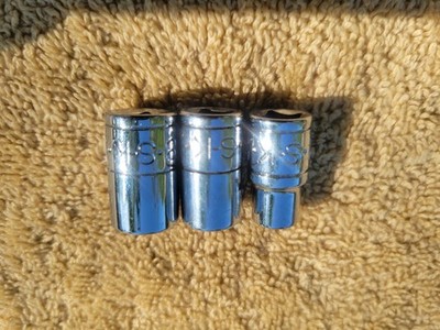 LOT OF 3 S-K 1/4'' DRIVE SOCKETS  6 PT. 1/4'' 40908. ,5/16''40910. ,3/8'' 40912