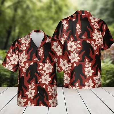 Tropical Bigfoot Hawaiian Shirt Unisex Floral Aloha Summer Button Up