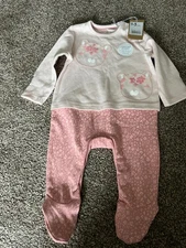 Mothercare Baby Girls Pink Cat Sleepsuit 1-3 Months New