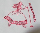 Embroidered Day of the Week Tea Dish Towels Pinafore Bonnet Girl 7 pcs. — photo 6