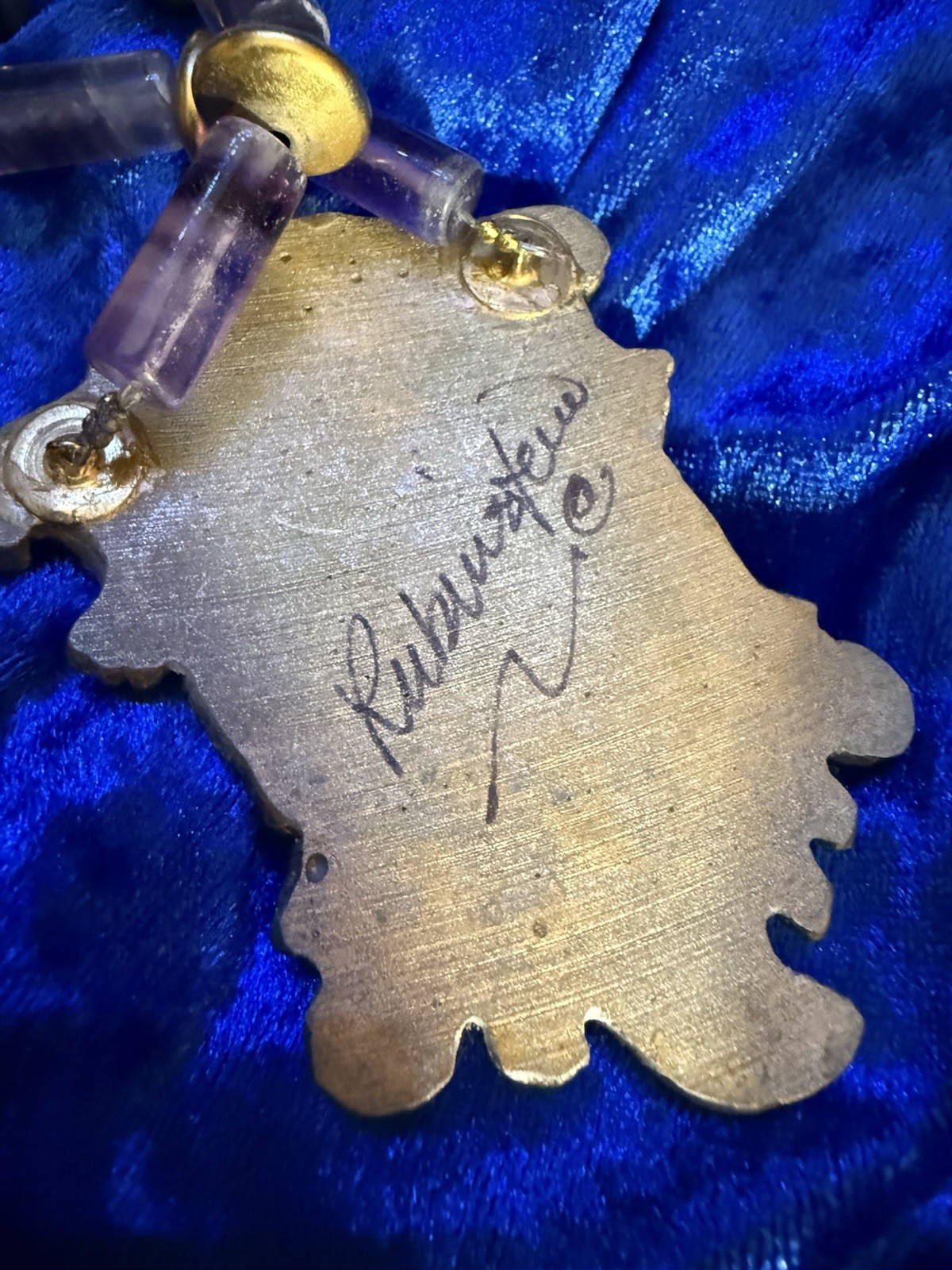 Rubinstein Handcrafted Signed Amethyst Pendant Be… - image 7