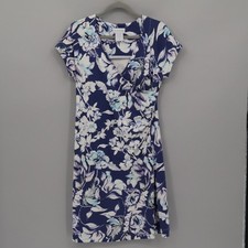 Soft Surroundings Faux Wrap Dress Womens M Blue Bloomcore Boho Feminine Romantic