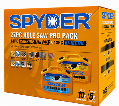 Spyder 27pc TCT Bi-Metal Hole Saw Kit Rapid Core Eject Contractor Set 600939