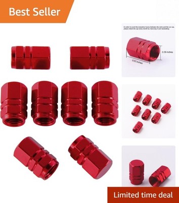 Durable 8 Pcs Red Valve Caps - Dustproof Aluminum Caps for All Vehicles